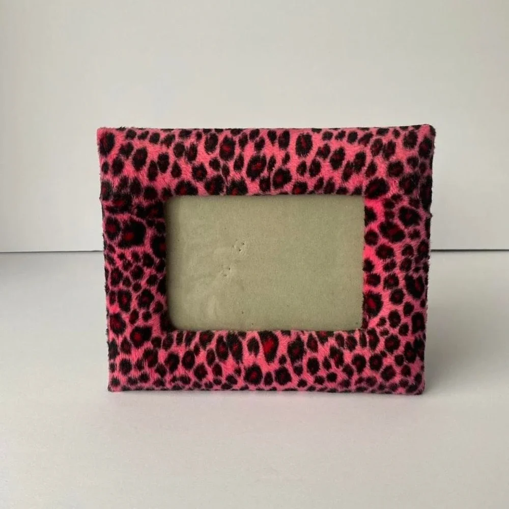 Vintage Pink leopard faux fur Picture Frame 4X6 Pink black Y2K retro decor